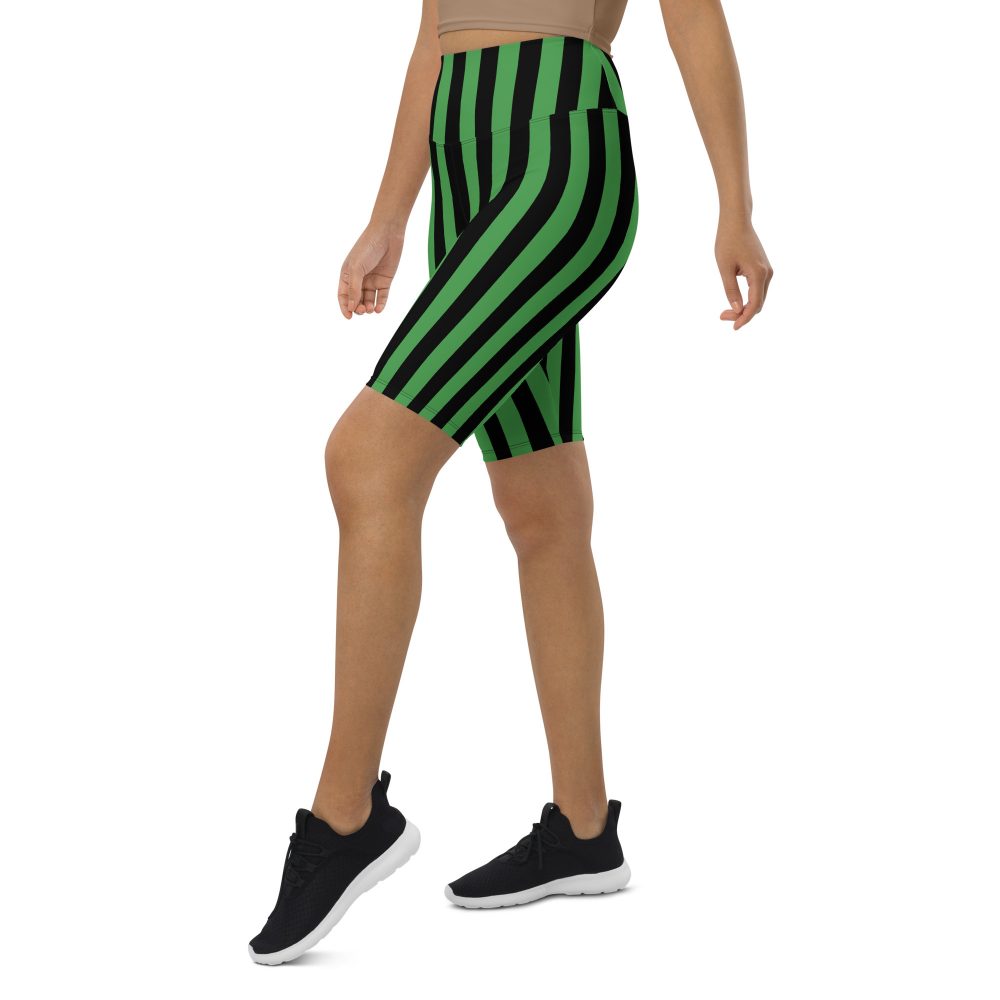 Green and Black Stripes Halloween Witch Pirate Costume Striped Biker Shorts - Image 11