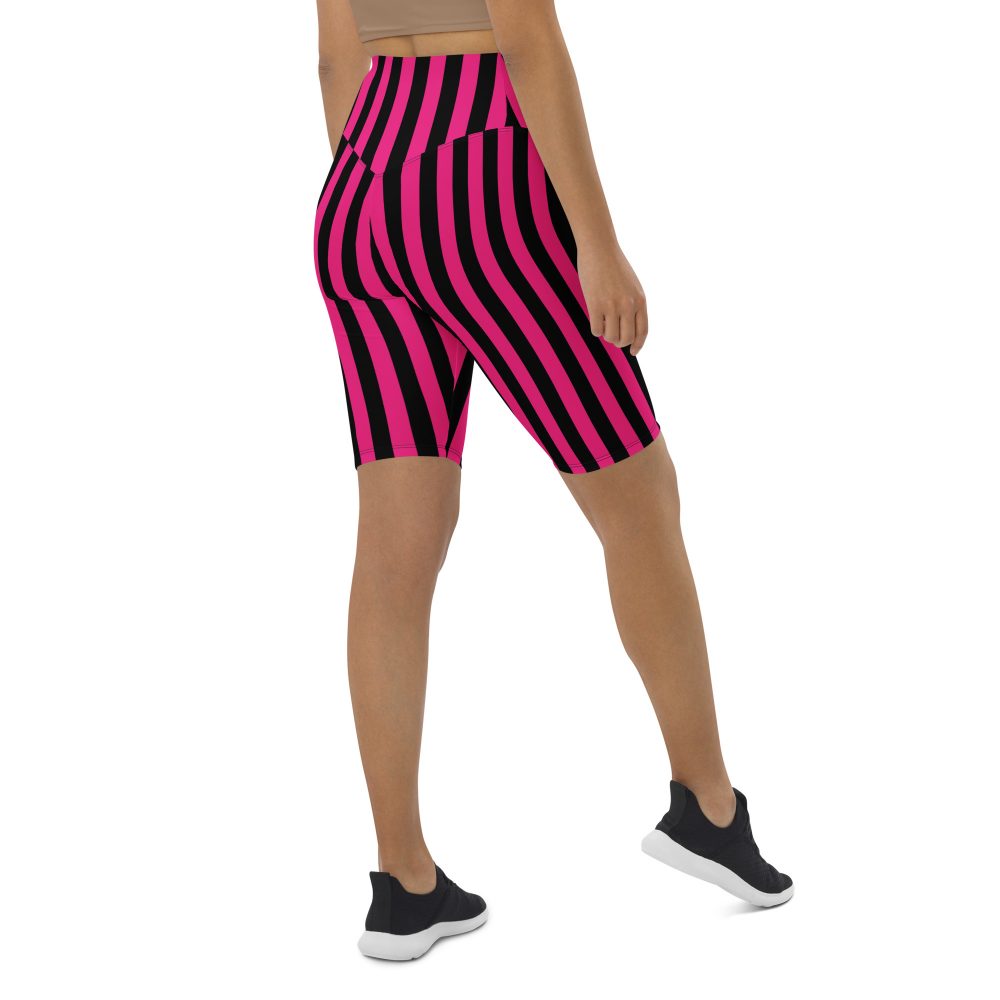 Pink Magenta and Black Stripes Pirate Witch Goth Costume Striped Biker Shorts - Image 8