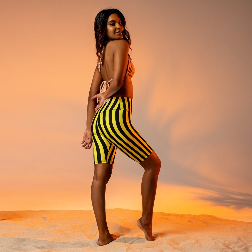Yellow and Black Stripes Pirate Witch Goth Costume Striped Biker Shorts - Image 4