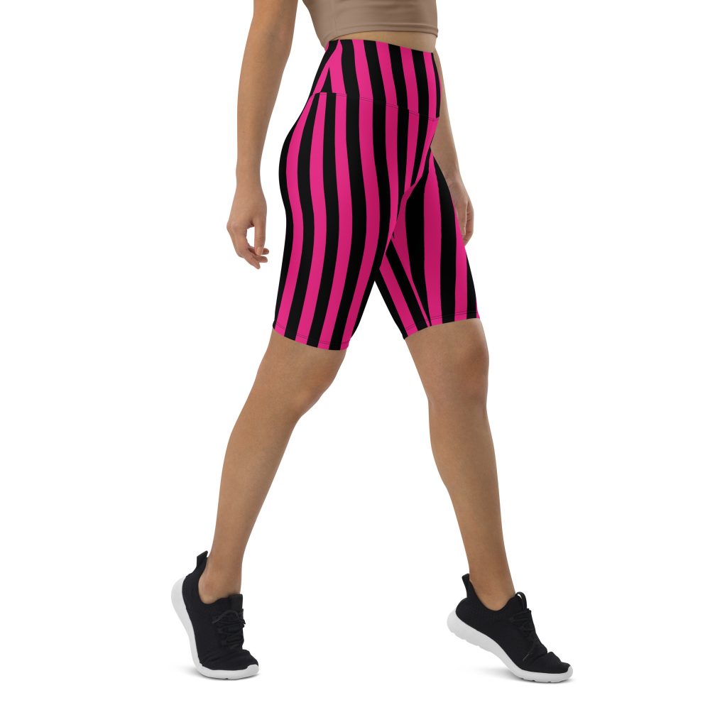 Pink Magenta and Black Stripes Pirate Witch Goth Costume Striped Biker Shorts - Image 9