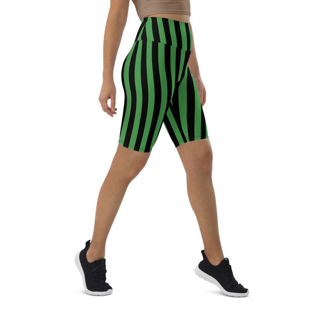 Green and Black Stripes Halloween Witch Pirate Costume Striped Biker Shorts - Image 9