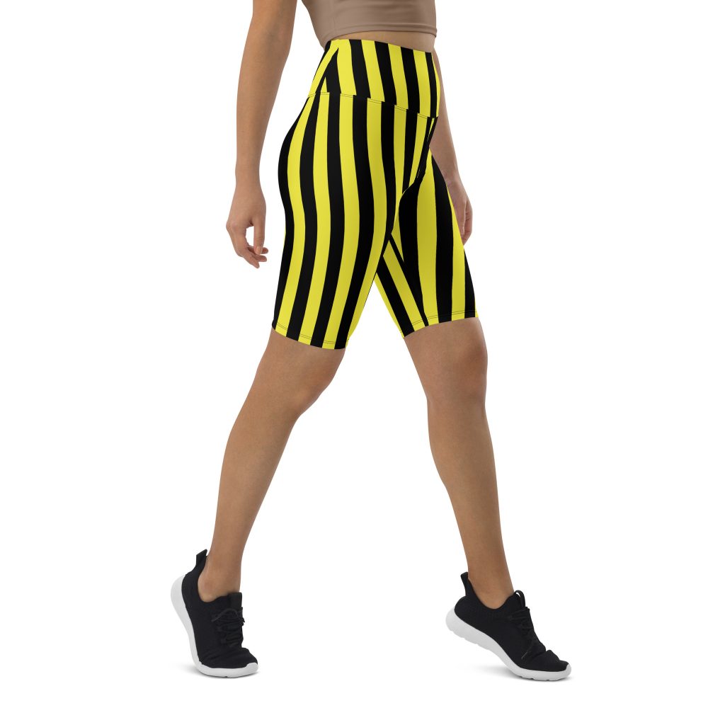 Yellow and Black Stripes Pirate Witch Goth Costume Striped Biker Shorts - Image 9