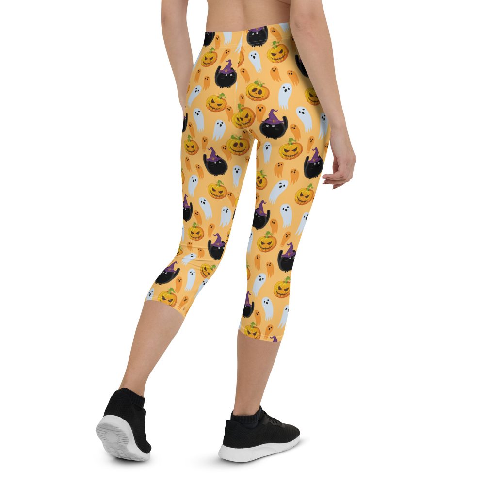 Pumpkin Ghost Cats Halloween Capri Leggings - Image 2