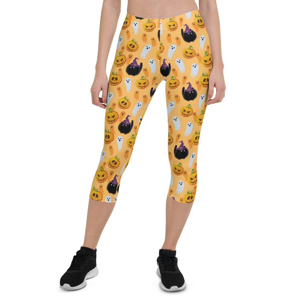 Pumpkin Ghost Cats Halloween Capri Leggings
