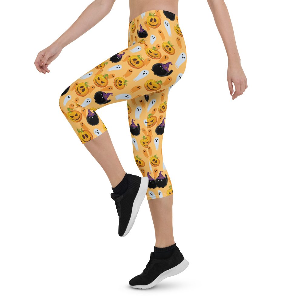 Pumpkin Ghost Cats Halloween Capri Leggings - Image 3