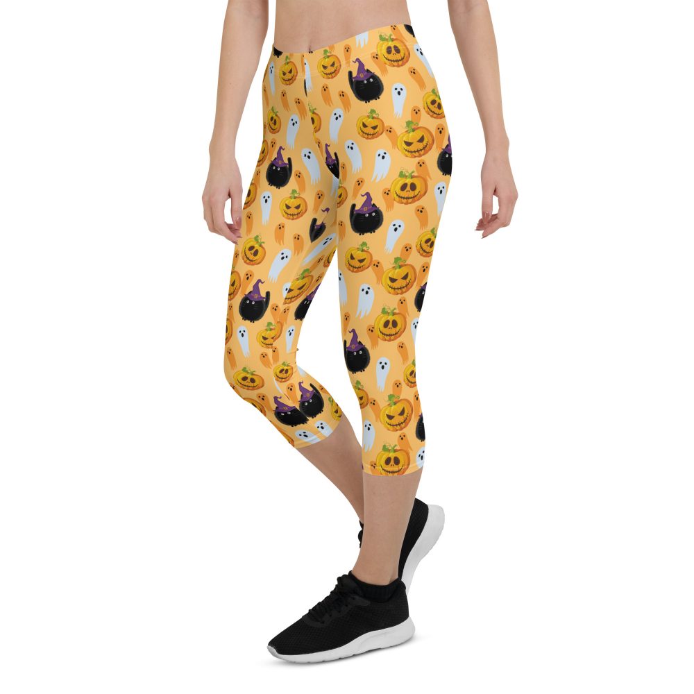 Pumpkin Ghost Cats Halloween Capri Leggings - Image 5