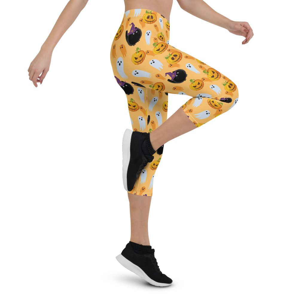 Pumpkin Ghost Cats Halloween Capri Leggings - Image 4