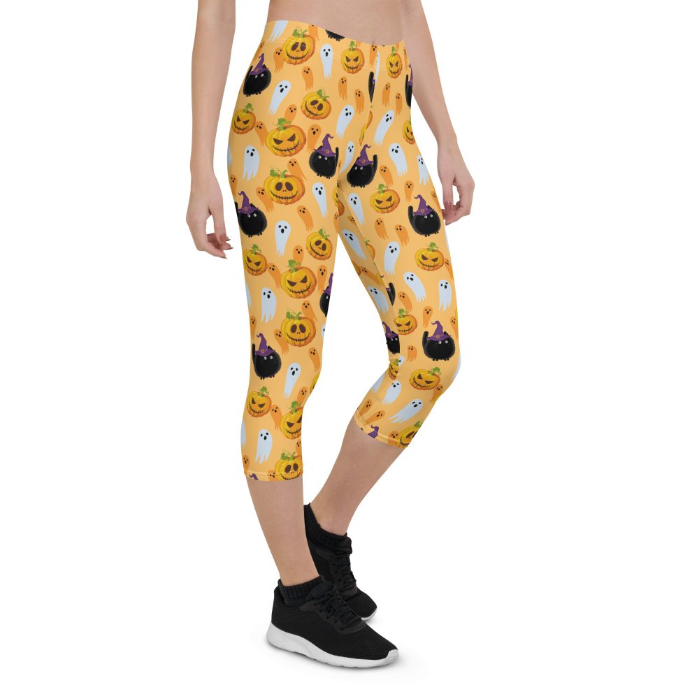 Pumpkin Ghost Cats Halloween Capri Leggings - Image 6