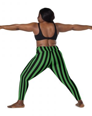 Green and Black Stripes Halloween Witch Pirate Costume Striped Crossover leggings with pockets