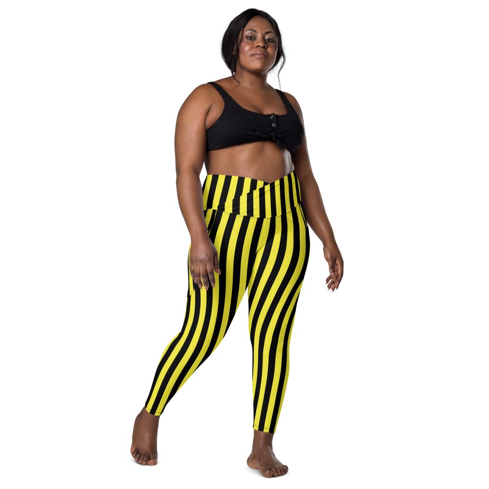 Yellow and Black Stripes Pirate Witch Goth Costume Striped Crossover leggings with pockets - Image 3