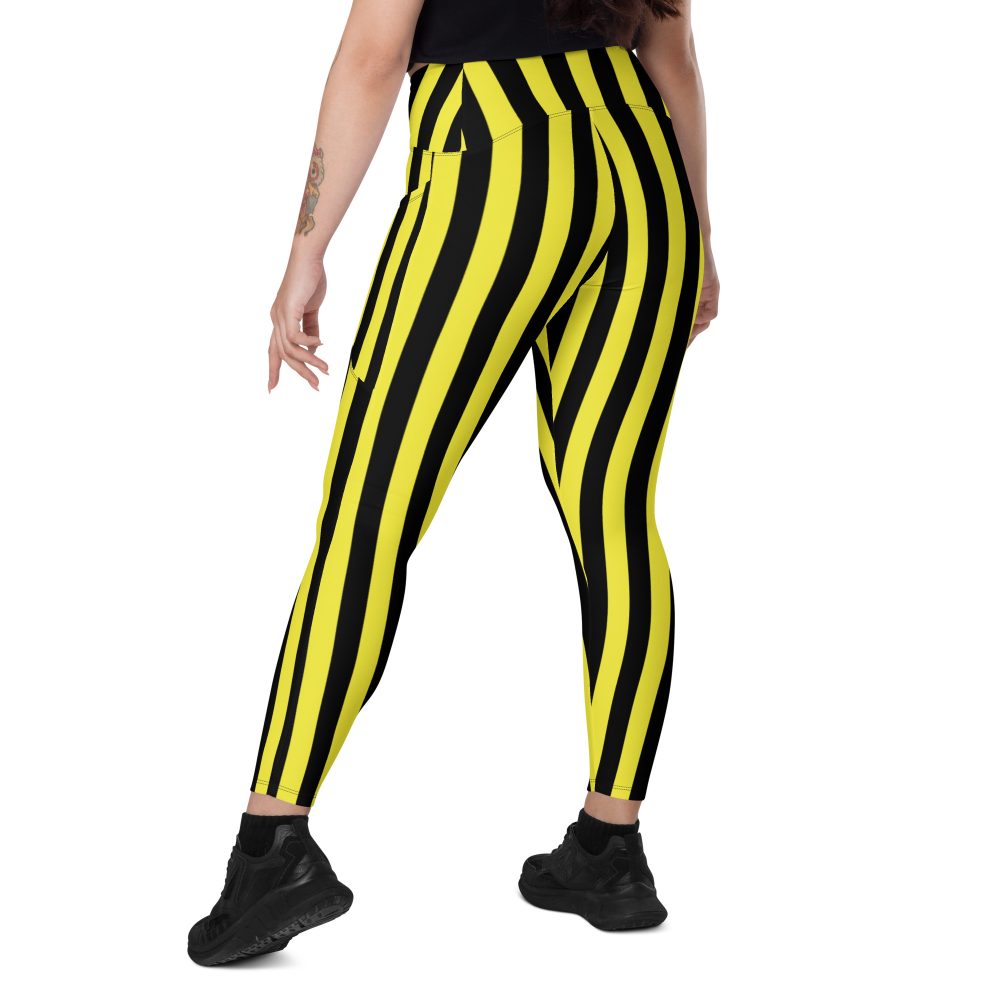 Yellow and Black Stripes Pirate Witch Goth Costume Striped Crossover leggings with pockets - Image 8