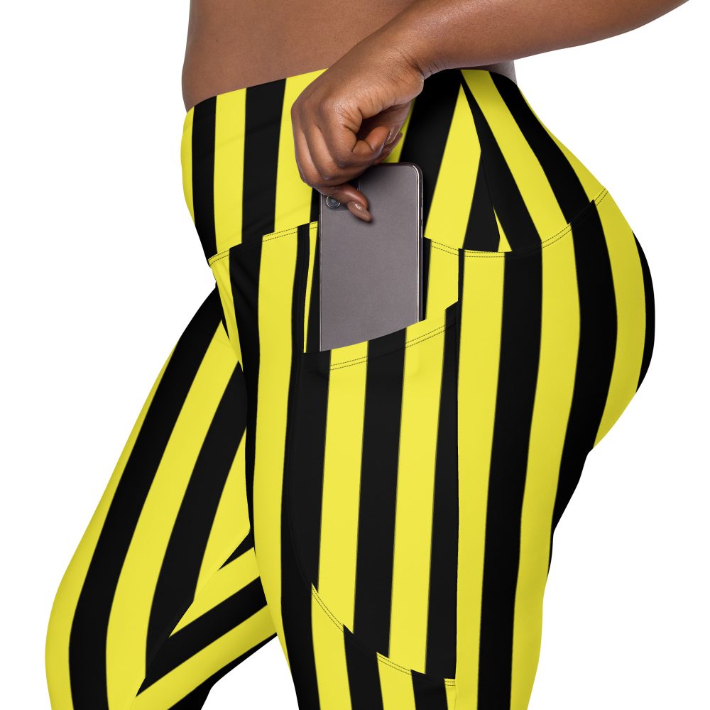 Yellow and Black Stripes Pirate Witch Goth Costume Striped Crossover leggings with pockets - Image 6