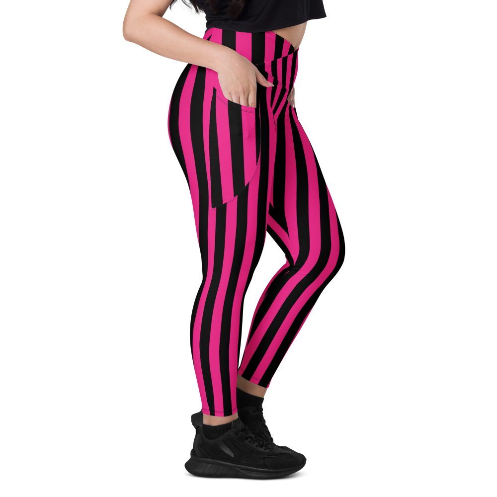 Pink Magenta and Black Stripes Pirate Witch Goth Costume Striped Crossover leggings with pockets