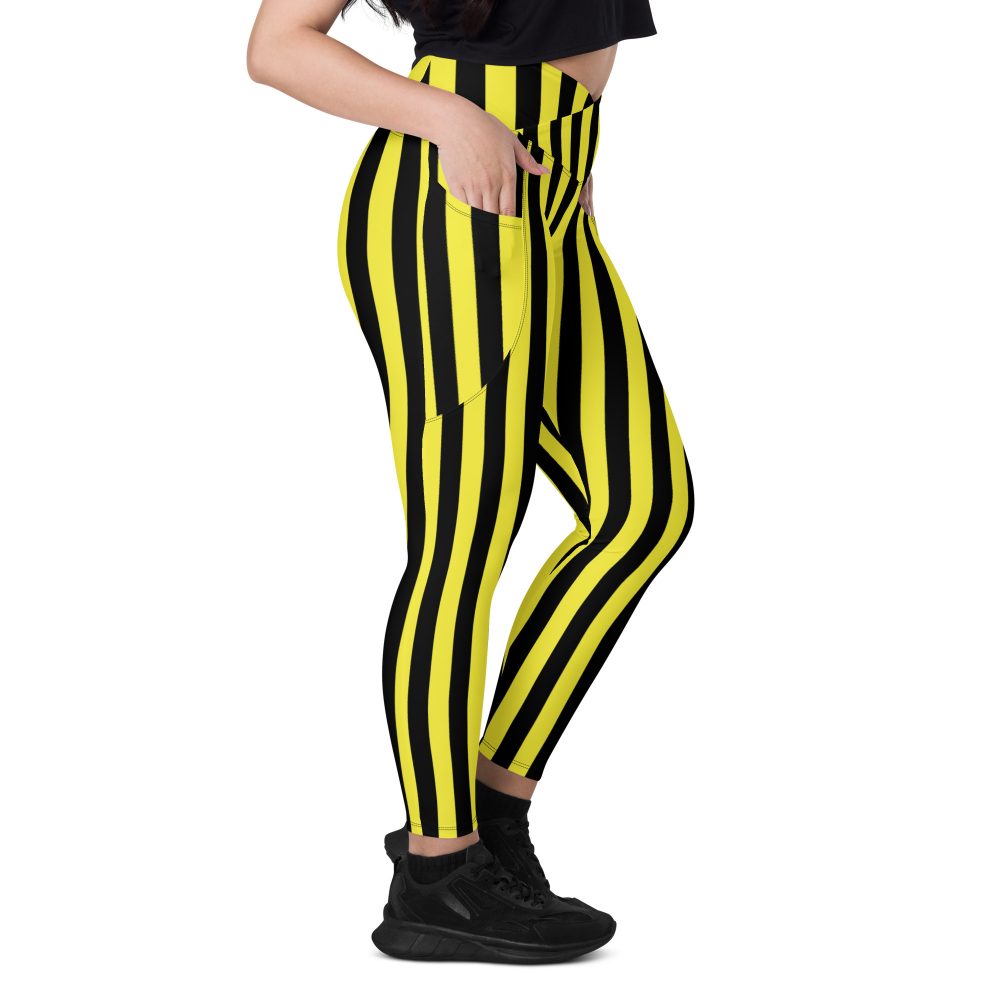 Yellow and Black Stripes Pirate Witch Goth Costume Striped Crossover leggings with pockets