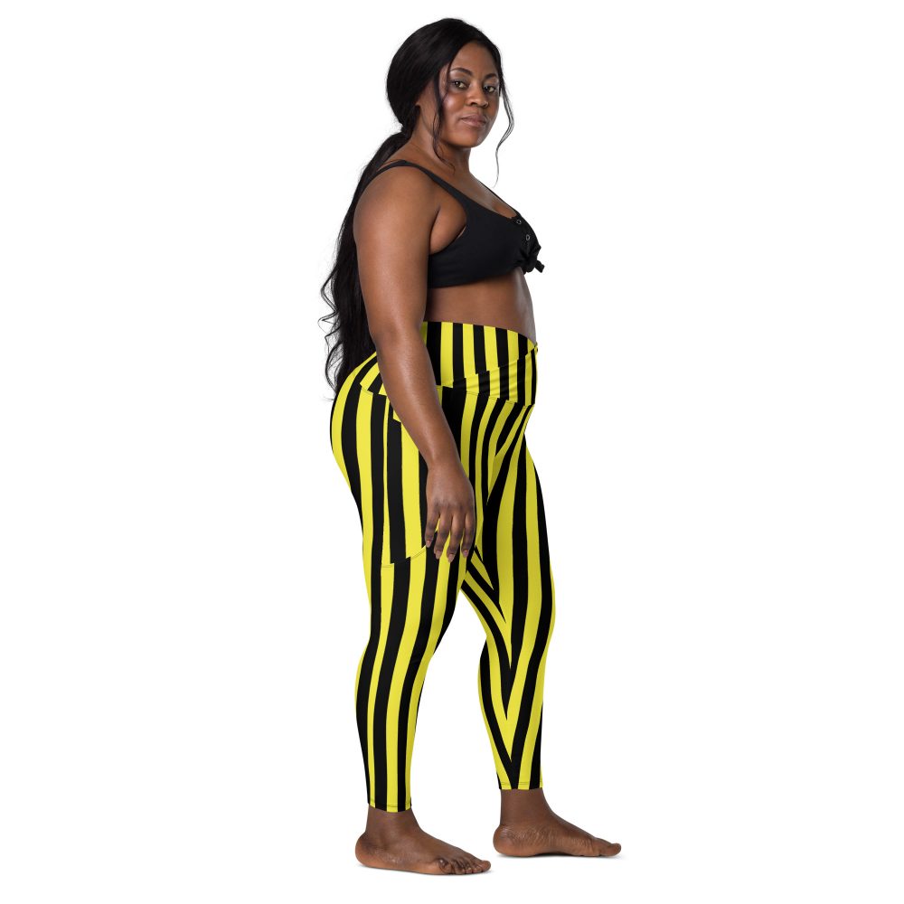 Yellow and Black Stripes Pirate Witch Goth Costume Striped Crossover leggings with pockets - Image 4