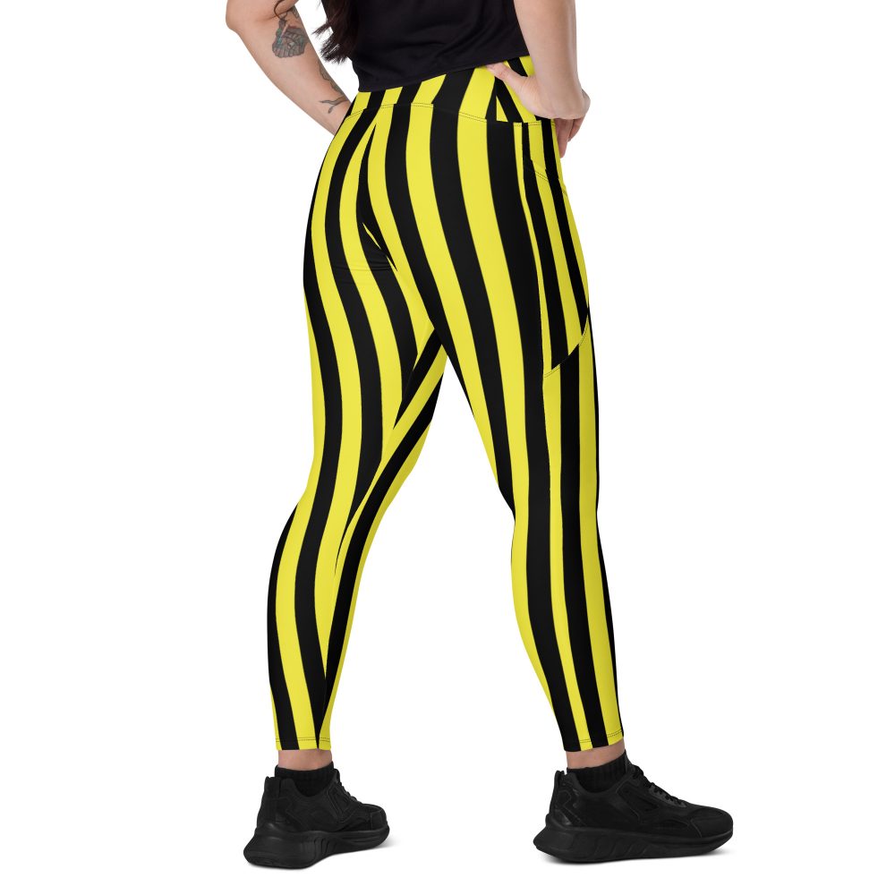 Yellow and Black Stripes Pirate Witch Goth Costume Striped Crossover leggings with pockets - Image 7
