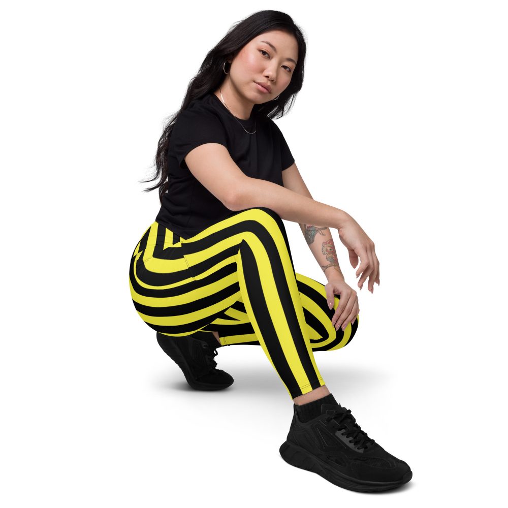 Yellow and Black Stripes Pirate Witch Goth Costume Striped Crossover leggings with pockets - Image 2