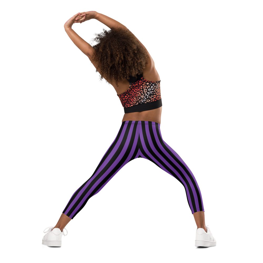 Violet – Purple and Black Stripes Pirate Witch Goth Costume Striped Kid's Leggings - Image 4