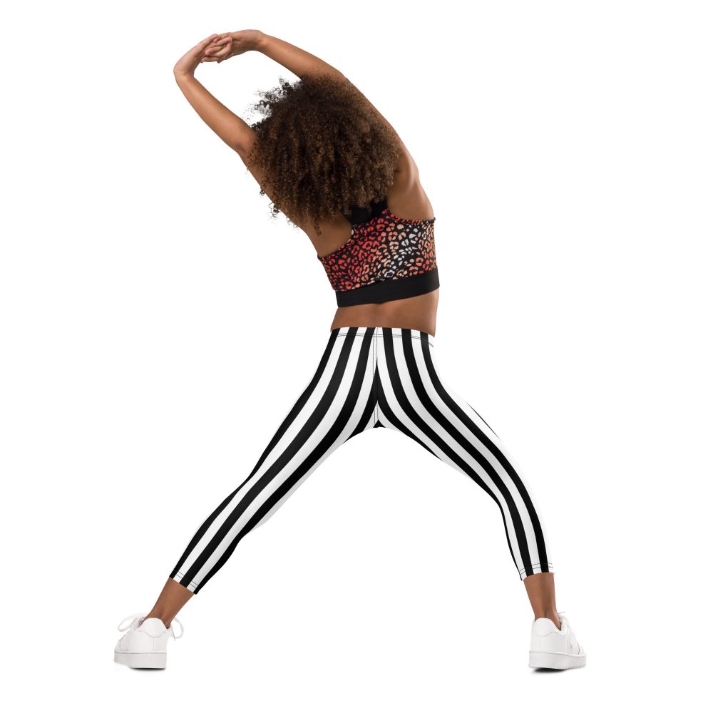 Black and White Stripes Pirate Witch Goth Costume Striped Kid's Leggings - Image 2
