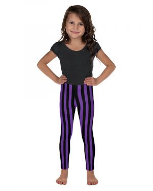 Violet – Purple and Black Stripes Pirate Witch Goth Costume Striped Kid’s Leggings