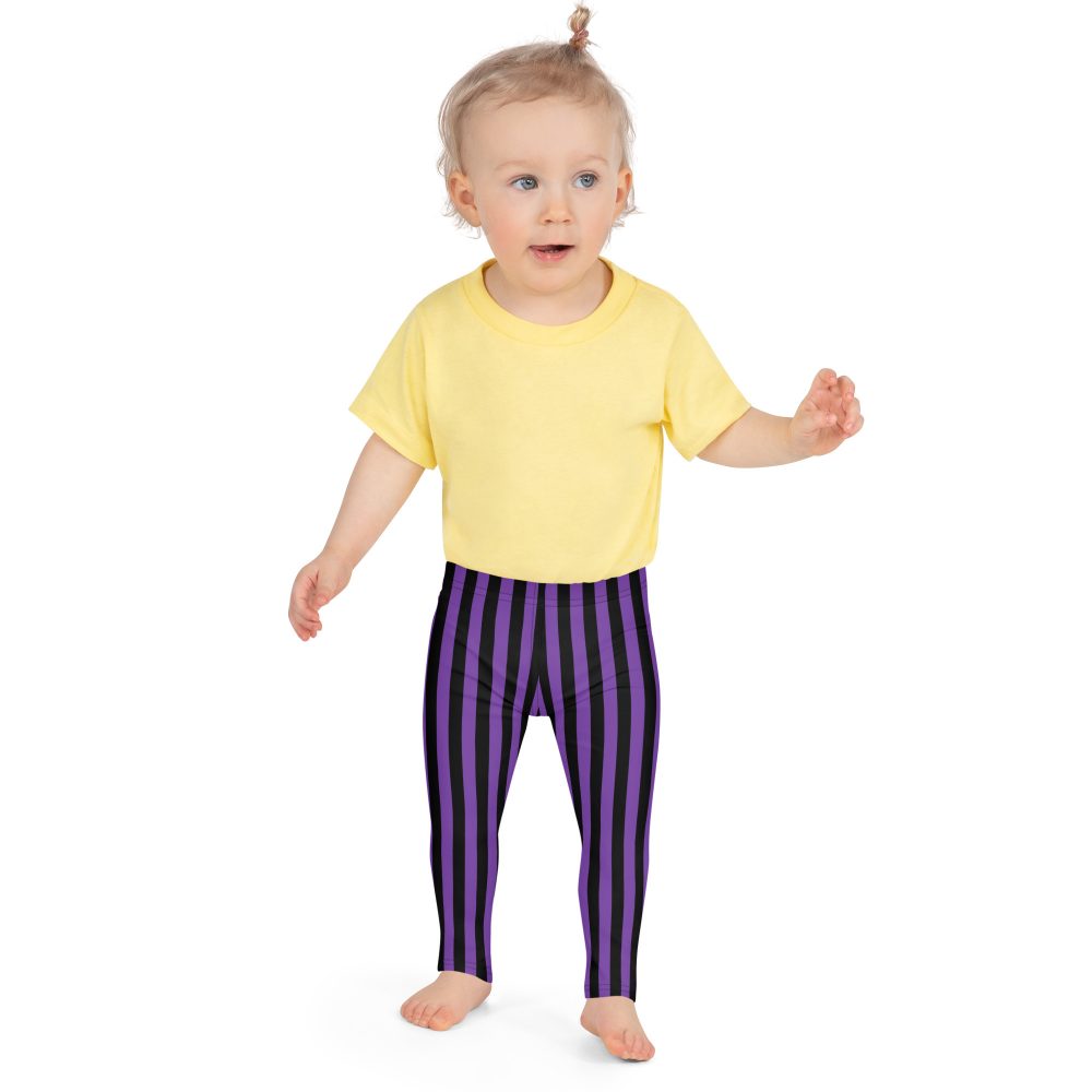Violet – Purple and Black Stripes Pirate Witch Goth Costume Striped Kid's Leggings - Image 6