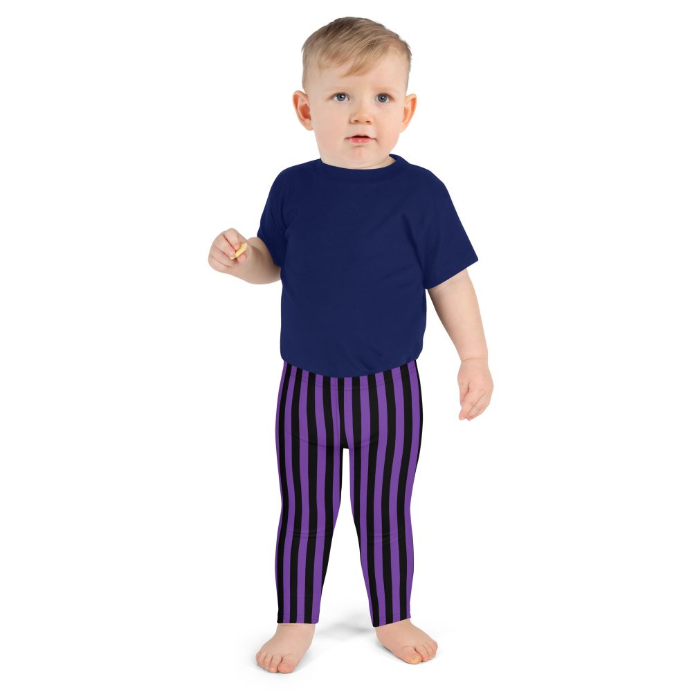 Violet – Purple and Black Stripes Pirate Witch Goth Costume Striped Kid's Leggings - Image 7