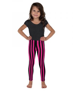 Pink Magenta and Black Stripes Pirate Witch Goth Costume Striped Kid’s Leggings