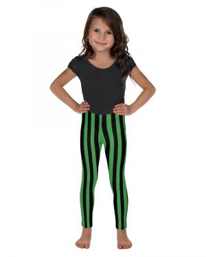 Green and Black Stripes Halloween Witch Pirate Costume Striped Kid’s Leggings