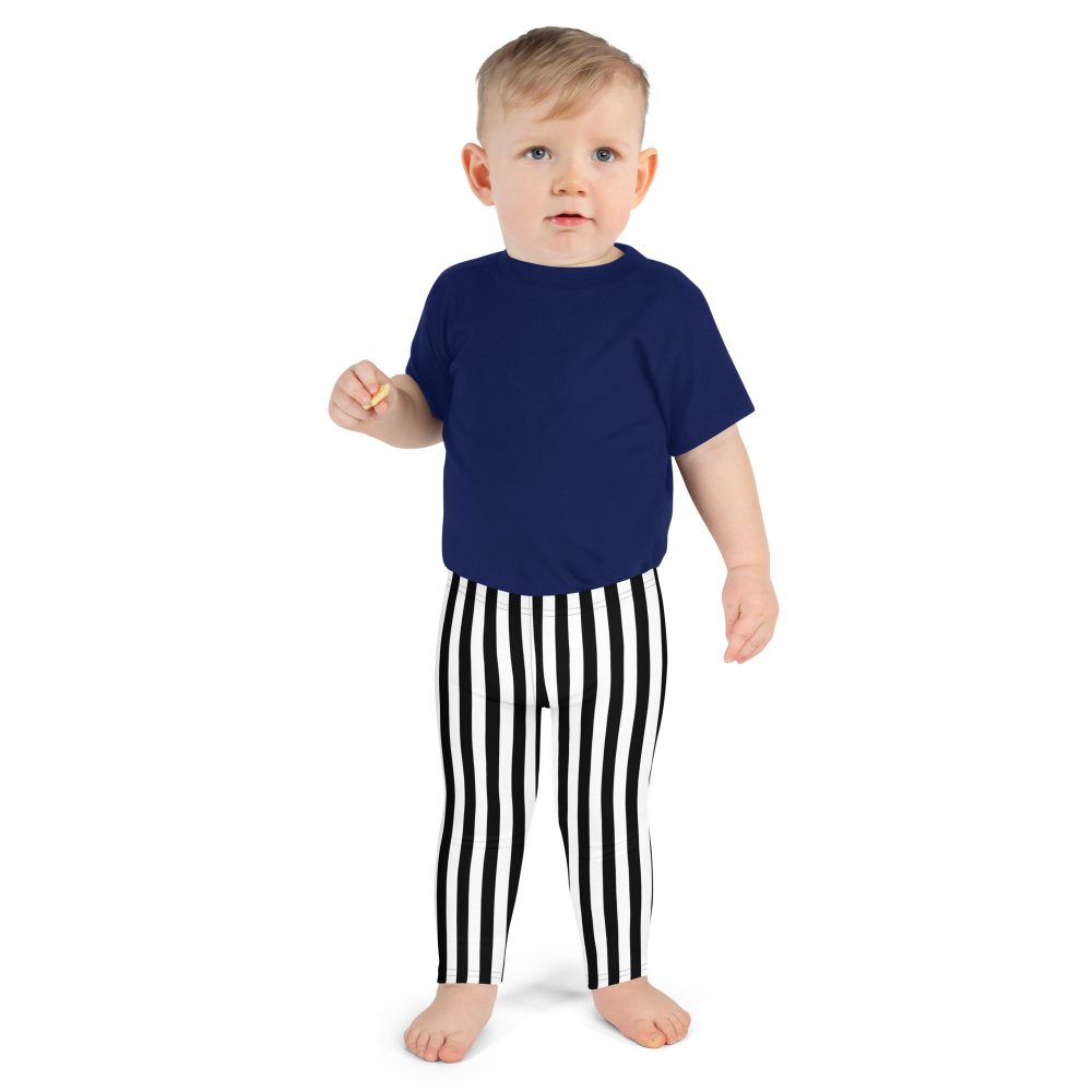 Black and White Stripes Pirate Witch Goth Costume Striped Kid's Leggings - Image 9