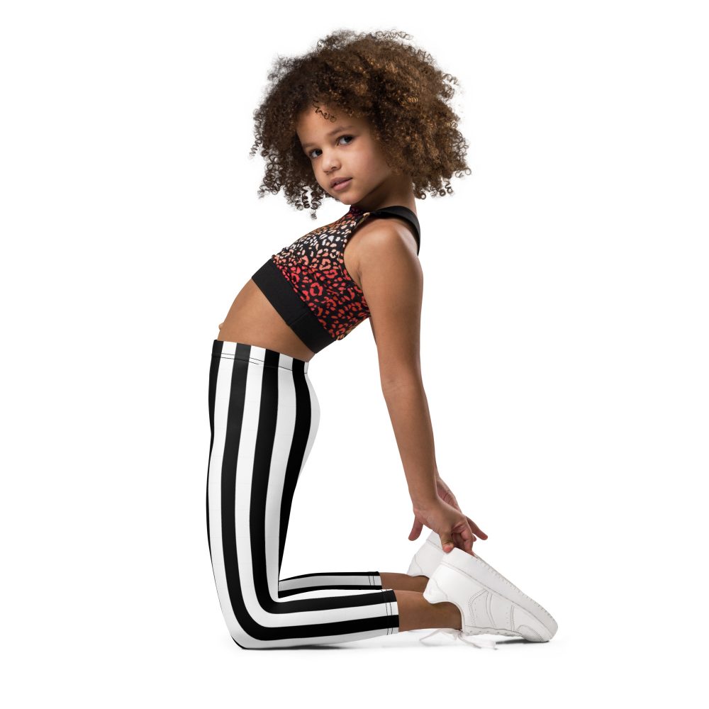 Black and White Stripes Pirate Witch Goth Costume Striped Kid's Leggings - Image 4