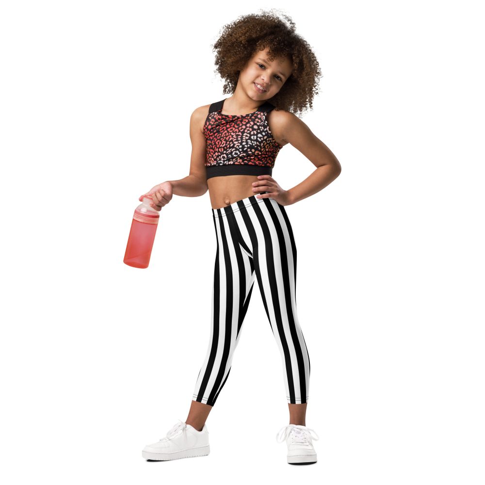 Black and White Stripes Pirate Witch Goth Costume Striped Kid's Leggings - Image 3