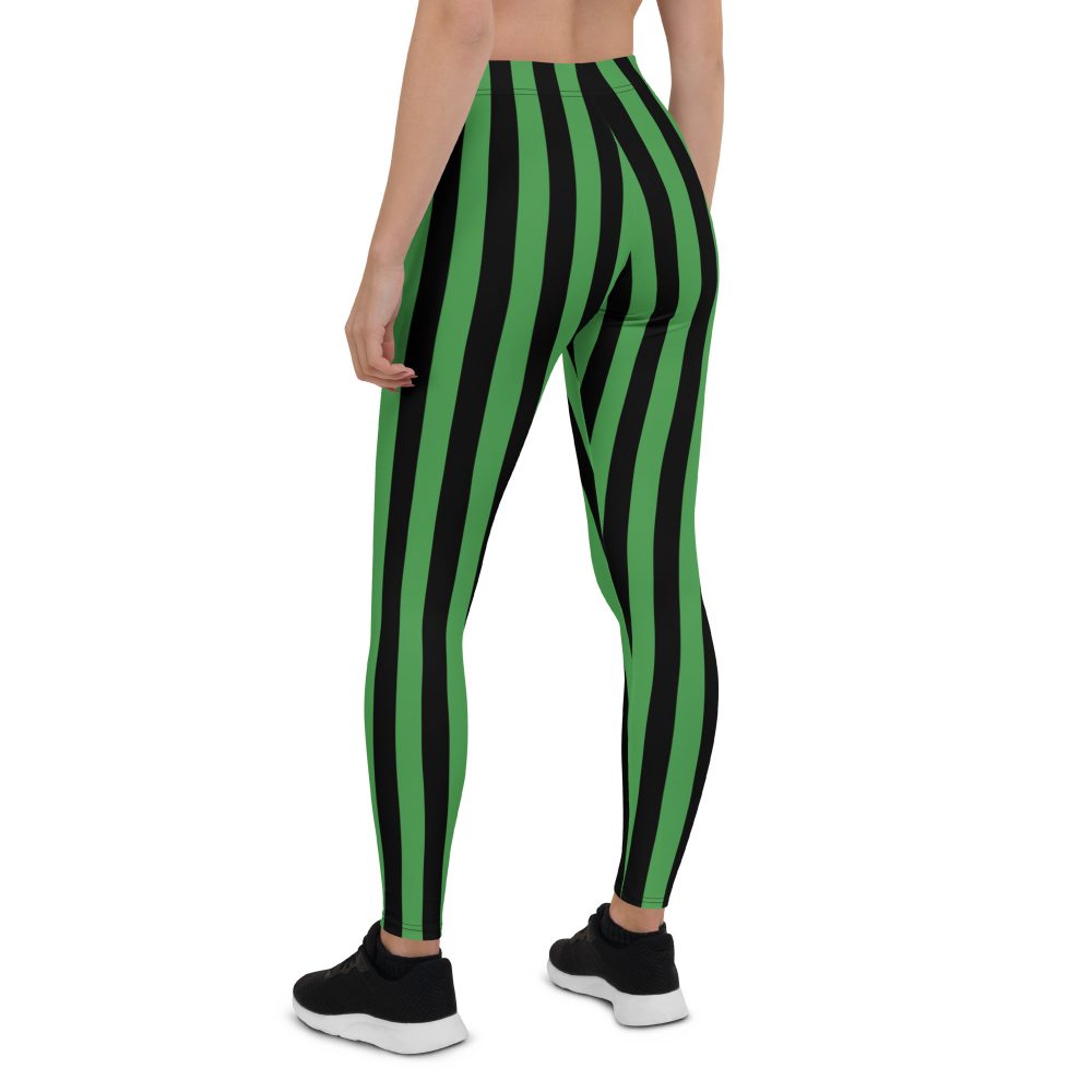 Green and Black Stripes Halloween Witch Pirate Costume Striped Leggings - Image 2