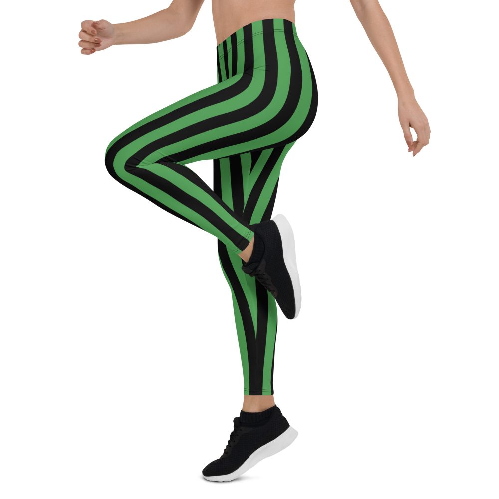Green and Black Stripes Halloween Witch Pirate Costume Striped Leggings - Image 4