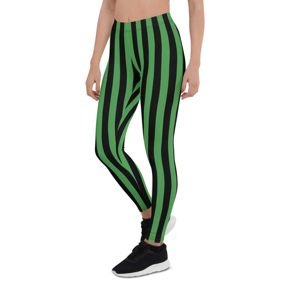 Green and Black Stripes Halloween Witch Pirate Costume Striped Leggings - Image 3