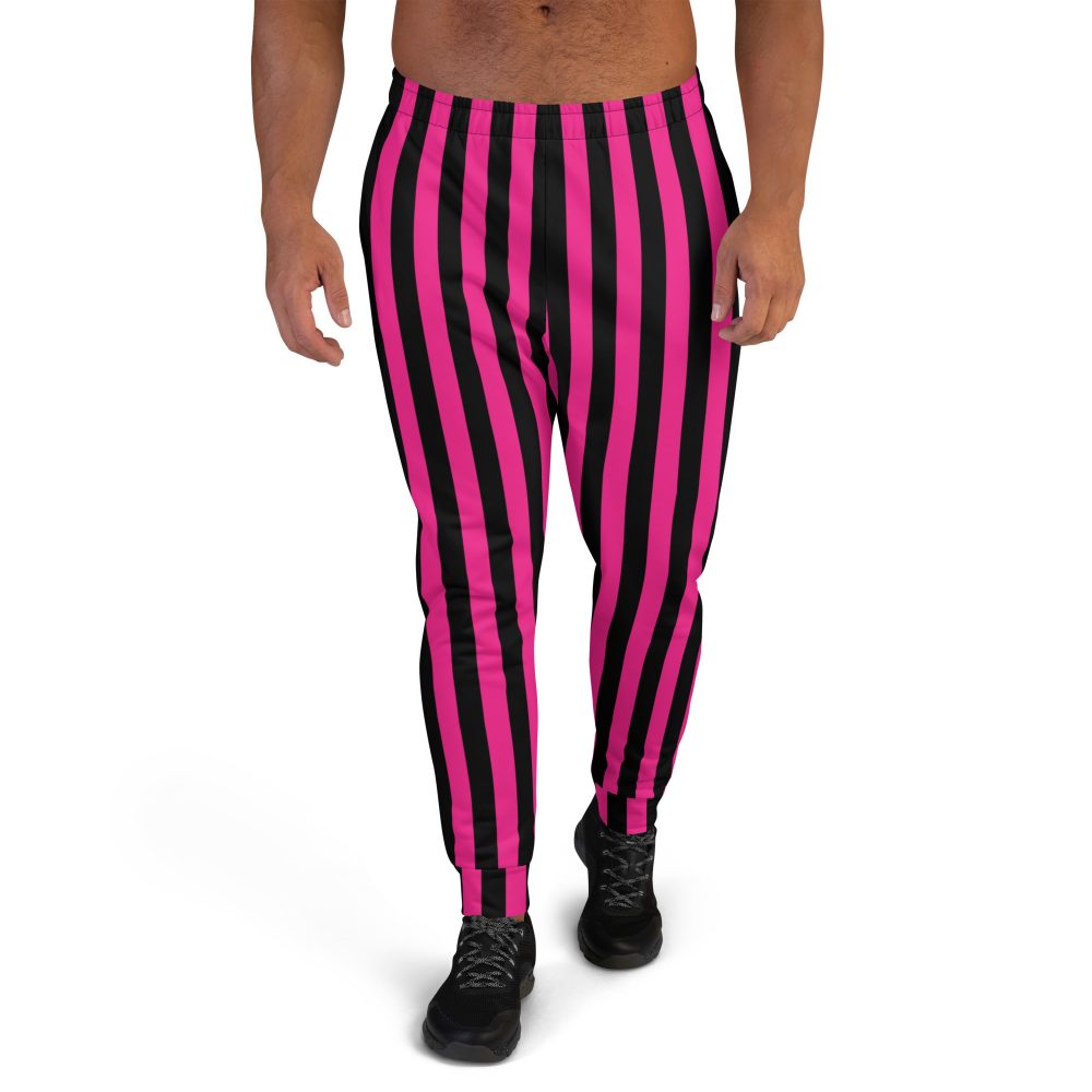 Pink Magenta and Black Stripes Pirate Witch Goth Costume Striped Men's Joggers