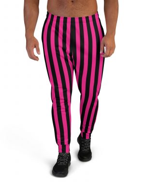Pink Magenta and Black Stripes Pirate Witch Goth Costume Striped Men’s Joggers