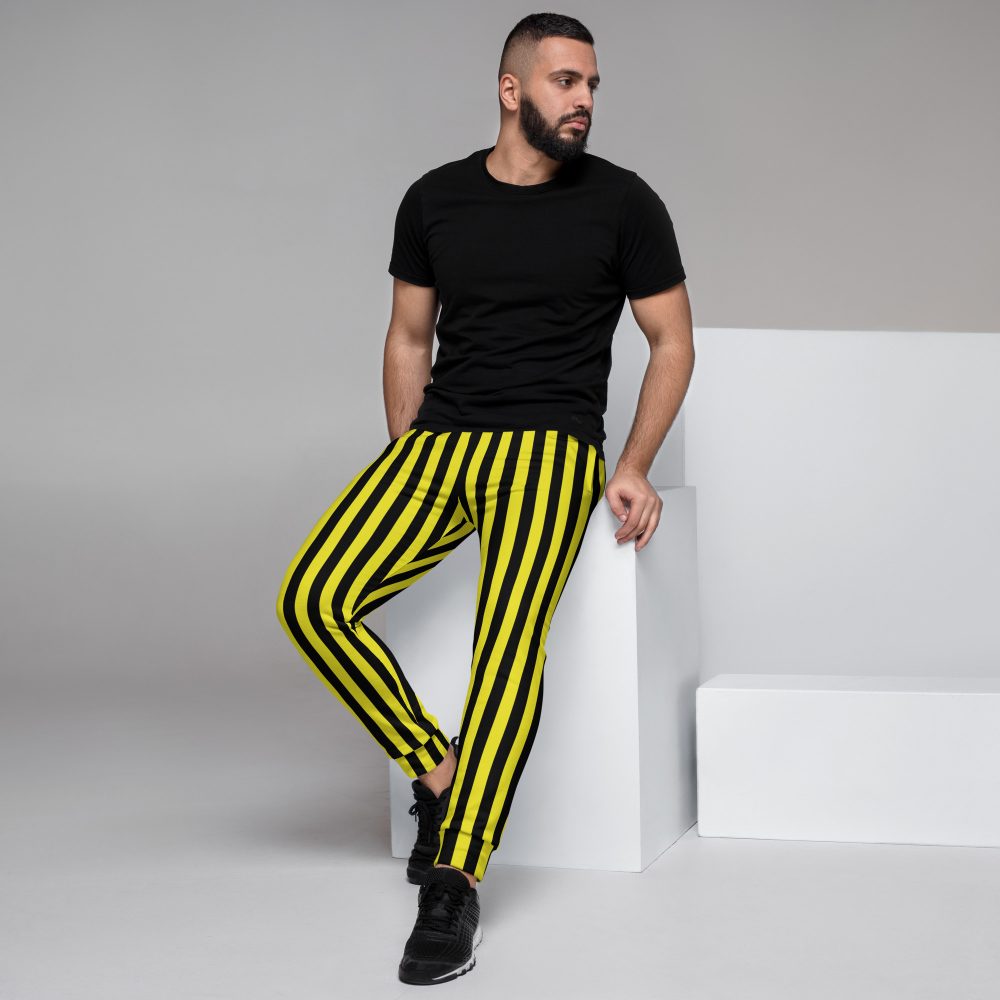 Yellow and Black Vertical Stripes Striped Men's Joggers - Image 3
