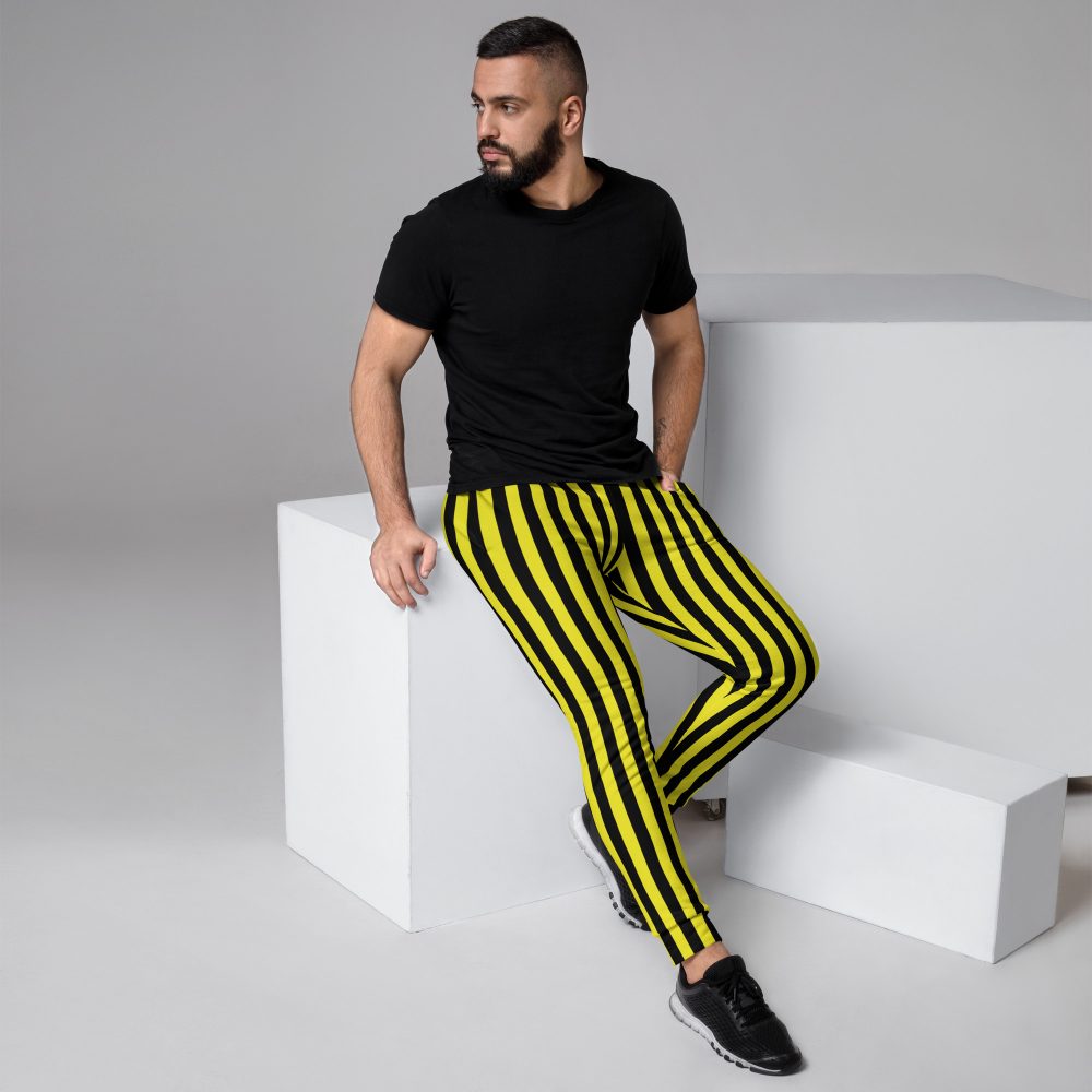 Yellow and Black Vertical Stripes Striped Men's Joggers - Image 2