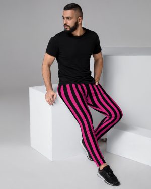 Pink Magenta and Black Stripes Pirate Witch Goth Costume Striped Men’s Joggers