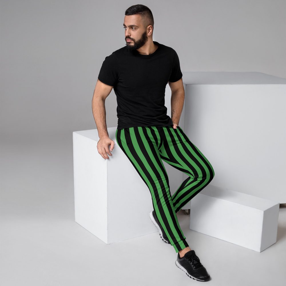 Green and Black Stripes Halloween Witch Pirate Costume Striped Men's Joggers - Image 2