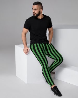 Green and Black Stripes Halloween Witch Pirate Costume Striped Men’s Joggers