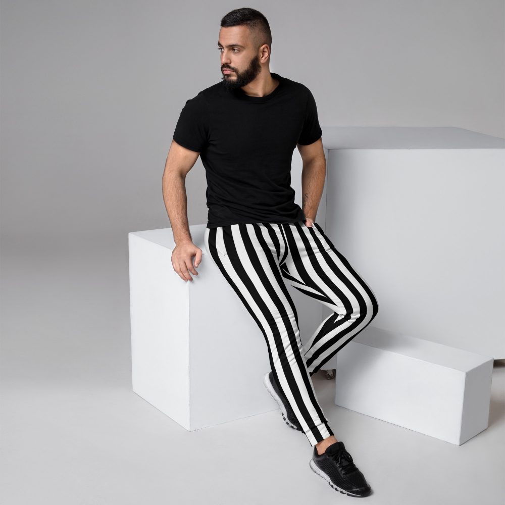 Black and White Striped Stripes Halloween Witch Pirate Costume Men's Joggers - Image 2