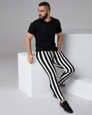 Black and White Striped Stripes Halloween Witch Pirate Costume Men’s Joggers
