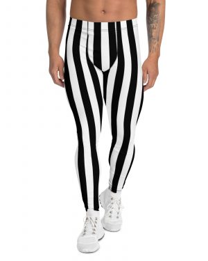 Black and White Striped Stripes Halloween Witch Pirate Costume Men’s Leggings