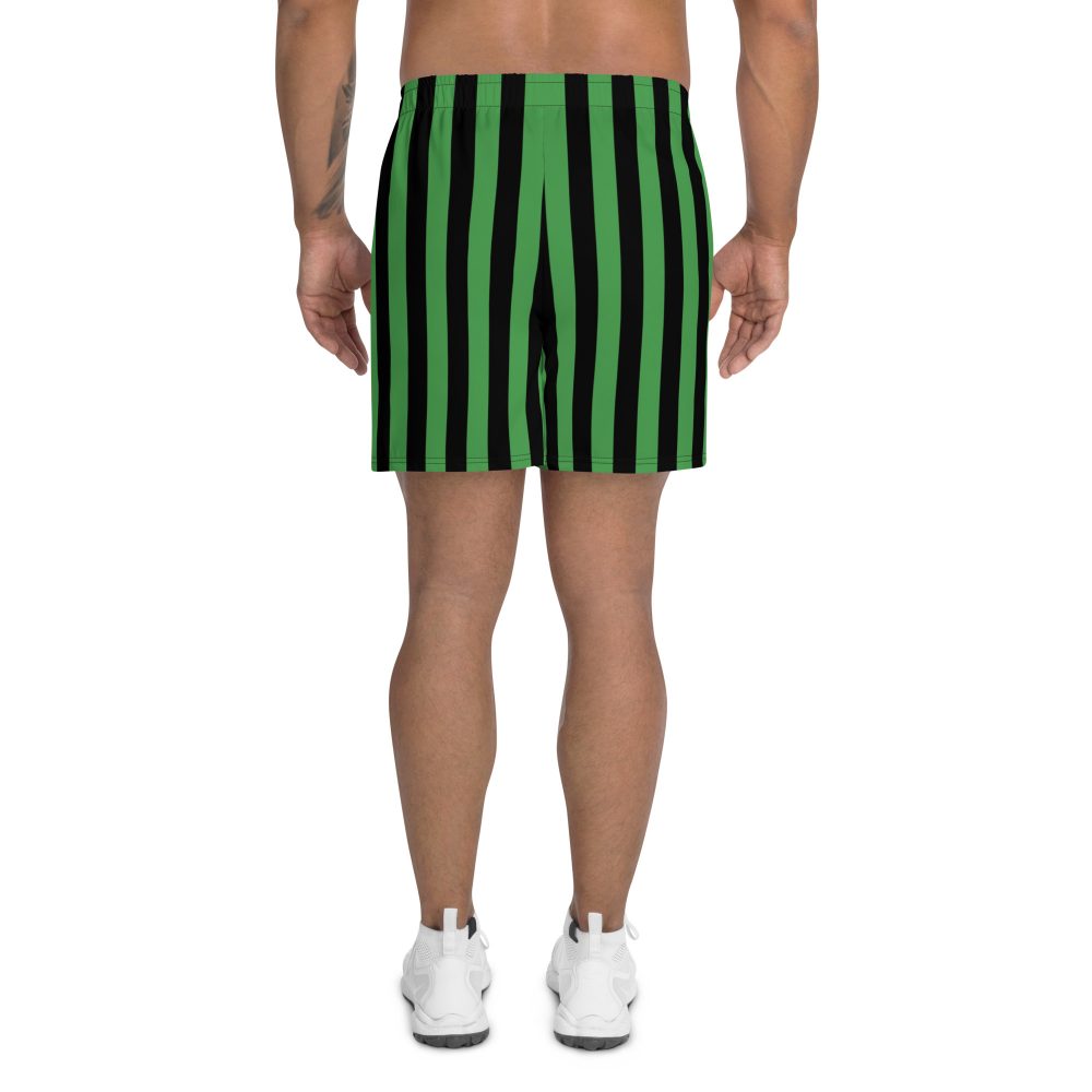 Green and Black Stripes Halloween Witch Pirate Costume Striped Men's Athletic Shorts - Image 4