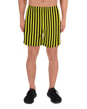 Yellow and Black Vertical Stripes Striped Witch Pirate Halloween Cosplay Costume Men’s Athletic Shorts