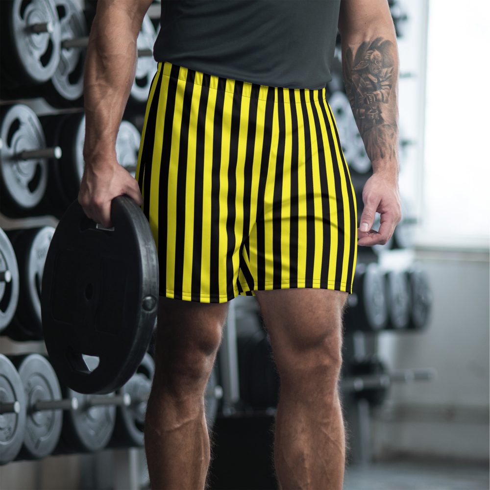 Yellow and Black Vertical Stripes Striped Witch Pirate Halloween Cosplay Costume Men's Athletic Shorts - Image 2