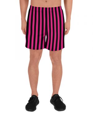 Pink Magenta and Black Stripes Pirate Witch Goth Costume Striped Men’s Athletic Shorts