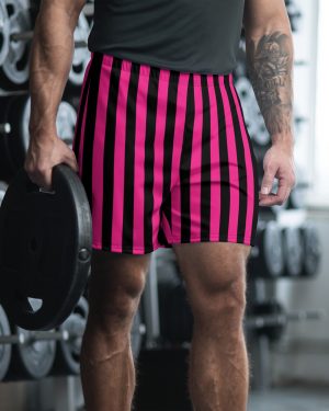 Pink Magenta and Black Stripes Pirate Witch Goth Costume Striped Men’s Athletic Shorts