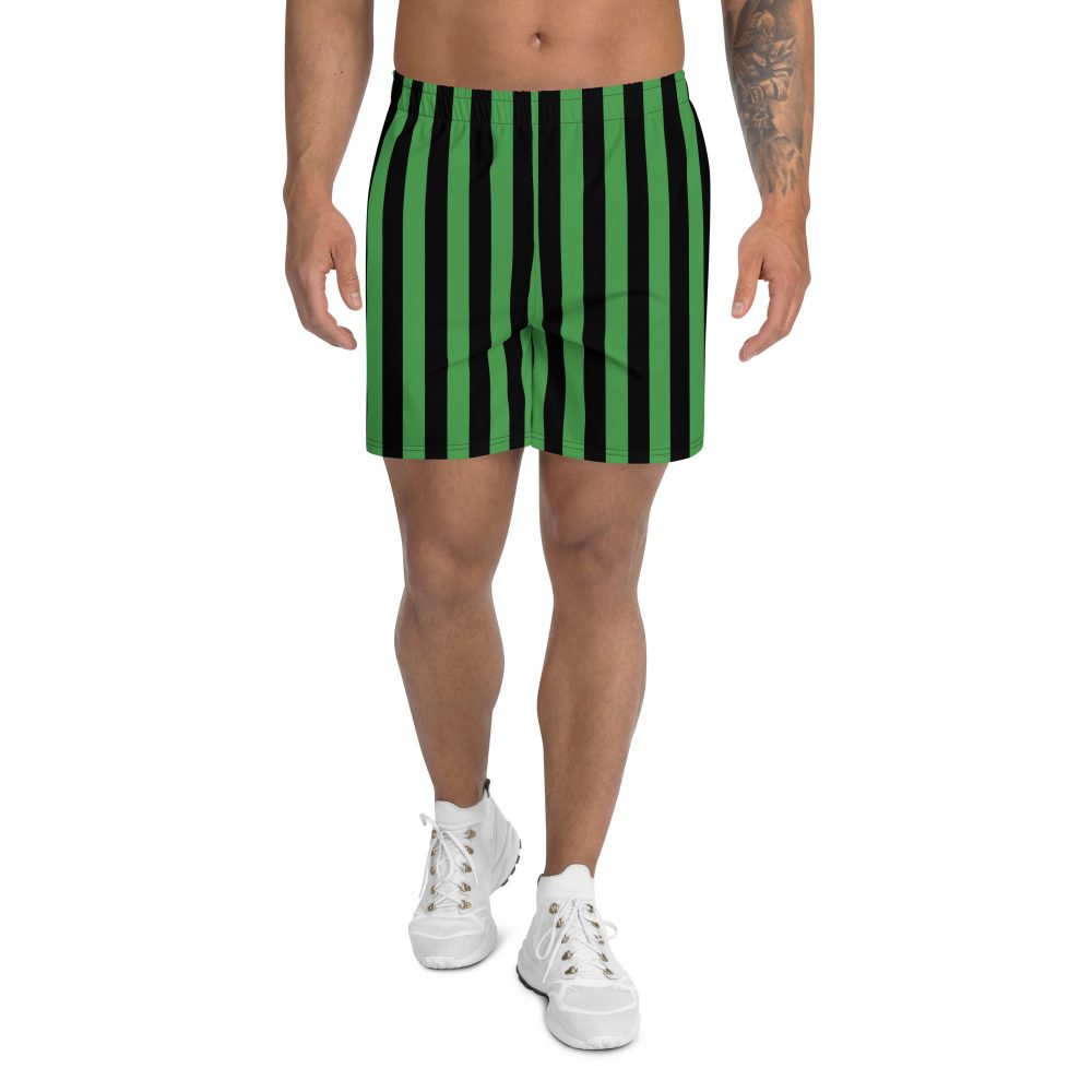 Green and Black Stripes Halloween Witch Pirate Costume Striped Men's Athletic Shorts